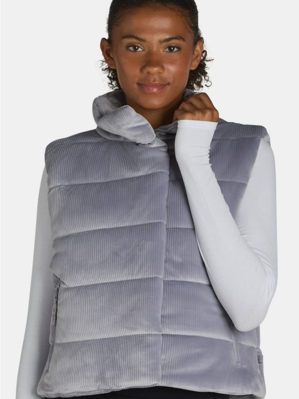 Avia Women’s Quilted Corduroy Puffer Vest - Ice Gray excellent condition Sz Med
